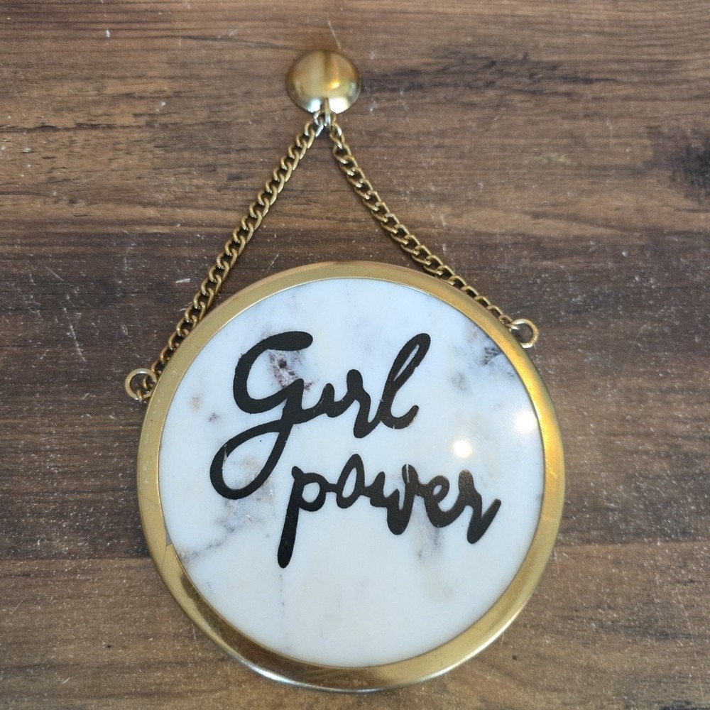 Girl‎ Wall Hanging Decor Girl Power Gold Trim White Marble Black Heavy Chain